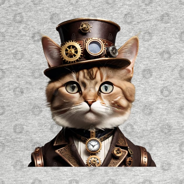 Funny Vintage Gothic Fashion Cyberpunk Gear Steampunk Cat by Tina